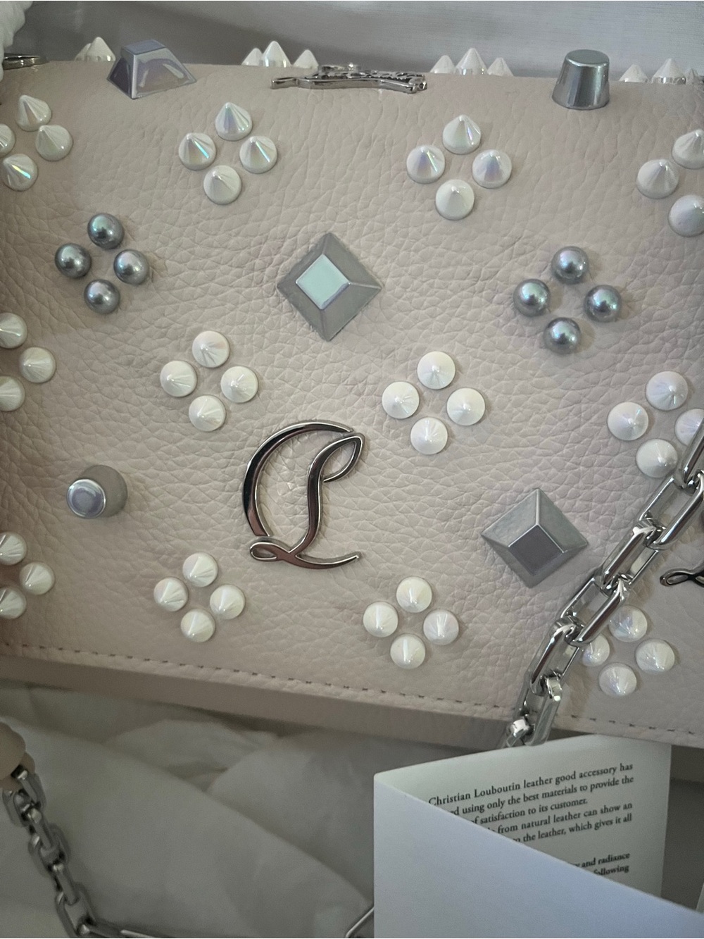 Christian Louboutin Paloma Clutch in Leche Beige with Silver Studs - Picture 7 of 13